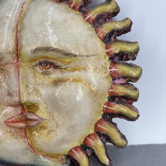 Vtg 90s Hanging Wall Art Celestial Wizard Witch 2 Faced Sun Planet Star - Picture 4 of 12